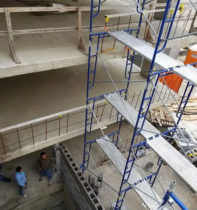 Interior construction access scaffolding provided by Long Beach Scaffolding.